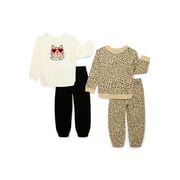 Garanimals Toddler Girl Top and Jogger Fleece Outfit Set, 4-Piece, Sizes 2T-5T
